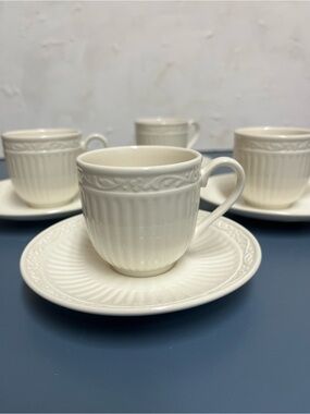 Mikasa Italian Countryside Cup and Saucer Set - Embossed Stoneware - Set of 4